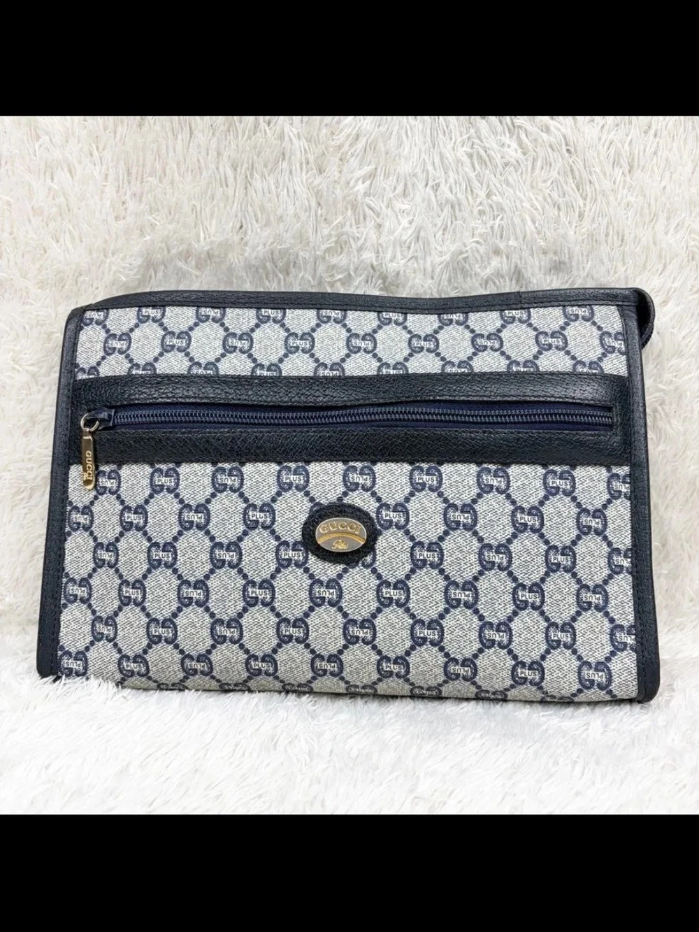 Gucci Blue and Beige Monogram Zip Clutch